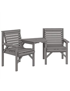 Outsunny Wooden Garden Bistro Set, 2 Seater Wooden Outdoor Table and Chairs with Parasol Hole for Patio, Light Grey