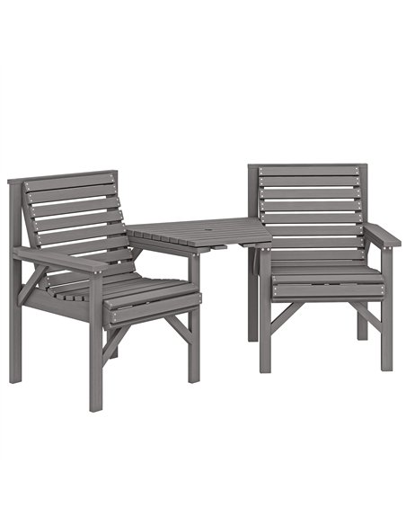 Outsunny Wooden Garden Bistro Set, 2 Seater Wooden Outdoor Table and Chairs with Parasol Hole for Patio, Light Grey - pic 198457 | FastDaddyshop