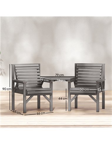 Outsunny Wooden Garden Bistro Set, 2 Seater Wooden Outdoor Table and Chairs with Parasol Hole for Patio, Light Grey