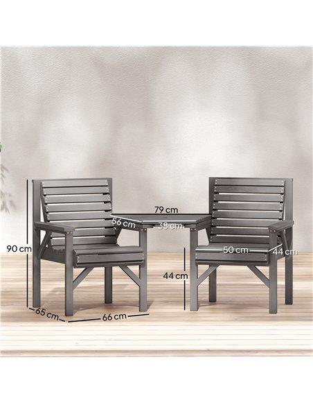 Outsunny Wooden Garden Bistro Set, 2 Seater Wooden Outdoor Table and Chairs with Parasol Hole for Patio, Light Grey - pic 198459 | FastDaddyshop