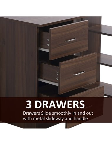 HOMCOM 120cm Computer Desk Writing Table PC Workstation Study Stationery w/ 3 Shelf & Drawers for Home Office Walnut
