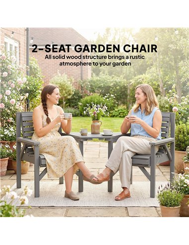Outsunny Wooden Garden Bistro Set, 2 Seater Wooden Outdoor Table and Chairs with Parasol Hole for Patio, Light Grey