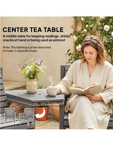 Outsunny Wooden Garden Bistro Set, 2 Seater Wooden Outdoor Table and Chairs with Parasol Hole for Patio, Light Grey