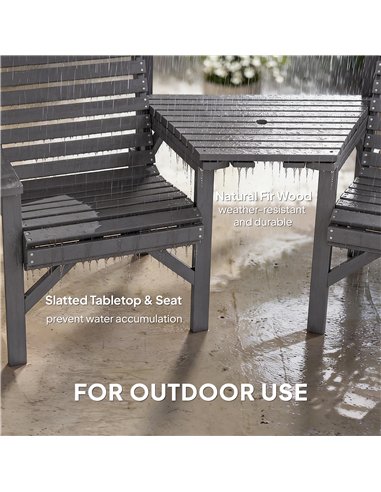 Outsunny Wooden Garden Bistro Set, 2 Seater Wooden Outdoor Table and Chairs with Parasol Hole for Patio, Light Grey