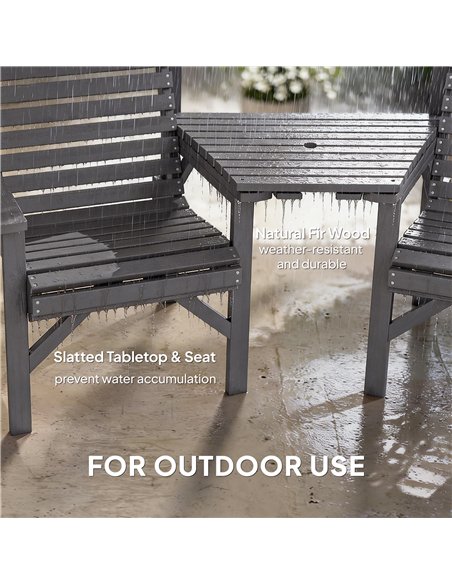 Outsunny Wooden Garden Bistro Set, 2 Seater Wooden Outdoor Table and Chairs with Parasol Hole for Patio, Light Grey - pic 198463 | FastDaddyshop
