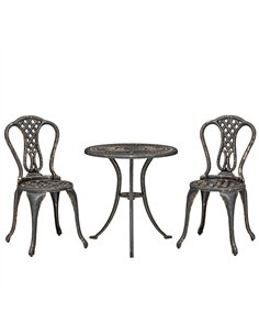 Outsunny Outdoor Bistro Set for 2 Cast Aluminium Patio Furniture with Round Table Umbrella Hole Brown
