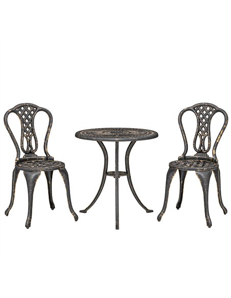 Outsunny Outdoor Bistro Set for 2 Cast Aluminium Patio Furniture with Round Table Umbrella Hole Brown - pic 198466 | FastDaddyshop