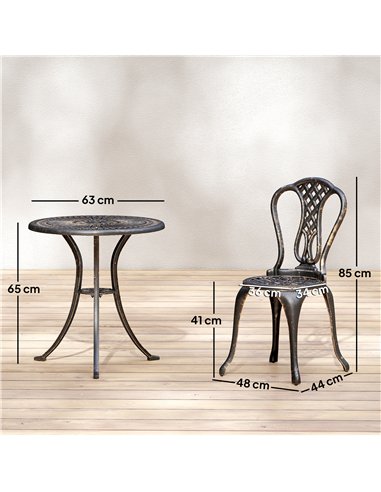 Outsunny Outdoor Bistro Set for 2 Cast Aluminium Patio Furniture with Round Table Umbrella Hole Brown