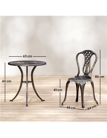 Outsunny Outdoor Bistro Set for 2 Cast Aluminium Patio Furniture with Round Table Umbrella Hole Brown - pic 198468 | FastDaddyshop