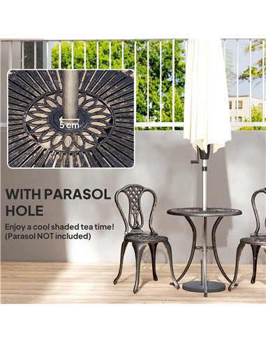 Outsunny Outdoor Bistro Set for 2 Cast Aluminium Patio Furniture with Round Table Umbrella Hole Brown
