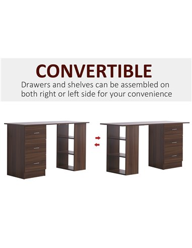 HOMCOM 120cm Computer Desk Writing Table PC Workstation Study Stationery w/ 3 Shelf & Drawers for Home Office Walnut