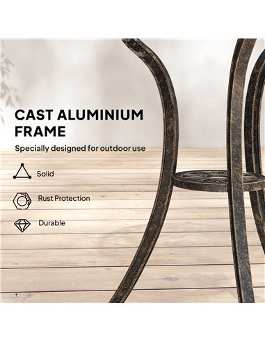 Outsunny Outdoor Bistro Set for 2 Cast Aluminium Patio Furniture with Round Table Umbrella Hole Brown