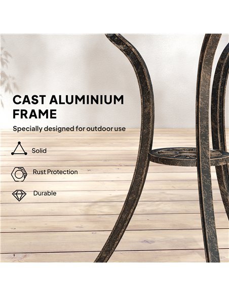 Outsunny Outdoor Bistro Set for 2 Cast Aluminium Patio Furniture with Round Table Umbrella Hole Brown - pic 198470 | FastDaddyshop