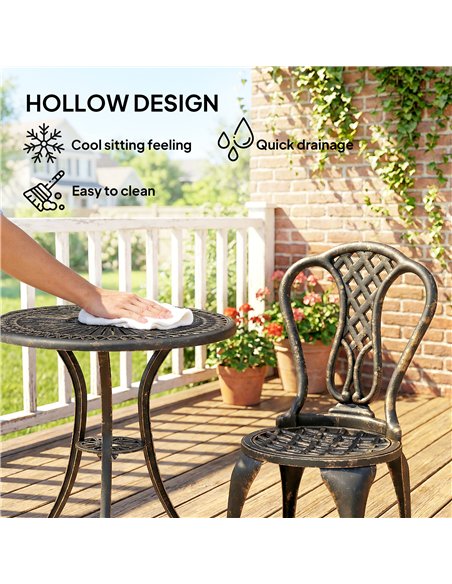 Outsunny Outdoor Bistro Set for 2 Cast Aluminium Patio Furniture with Round Table Umbrella Hole Brown - pic 198471 | FastDaddyshop