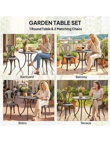 Outsunny Outdoor Bistro Set for 2 Cast Aluminium Patio Furniture with Round Table Umbrella Hole Brown - pic 198472 | FastDaddyshop