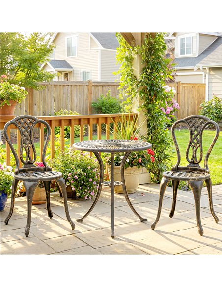 Outsunny Outdoor Bistro Set for 2 Cast Aluminium Patio Furniture with Round Table Umbrella Hole Brown - pic 198474 | FastDaddyshop