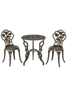 Outsunny Outdoor Bistro Set Vintage Rose Design Patio Furniture Set with Round Table and 2 Chairs Metallic Finish