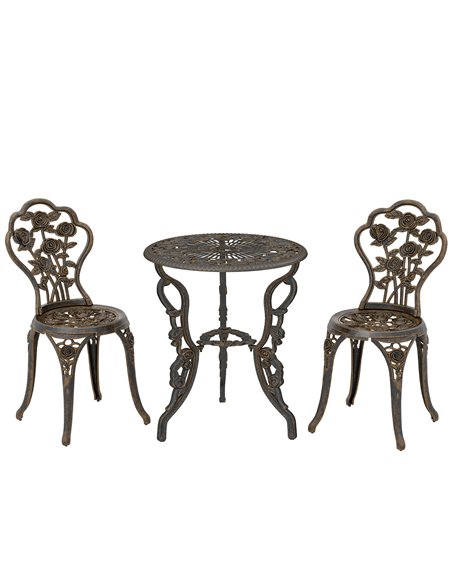 Outsunny Outdoor Bistro Set Vintage Rose Design Patio Furniture Set with Round Table and 2 Chairs Metallic Finish - pic 198475 | FastDaddyshop