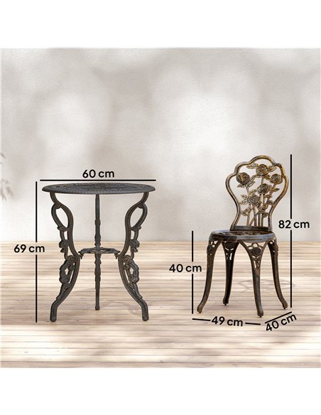 Outsunny Outdoor Bistro Set Vintage Rose Design Patio Furniture Set with Round Table and 2 Chairs Metallic Finish - pic 198477 | FastDaddyshop