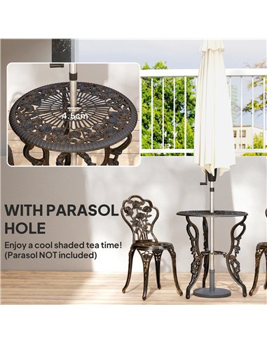 Outsunny Outdoor Bistro Set Vintage Rose Design Patio Furniture Set with Round Table and 2 Chairs Metallic Finish