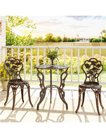Outsunny Outdoor Bistro Set Vintage Rose Design Patio Furniture Set with Round Table and 2 Chairs Metallic Finish - pic 198483 | FastDaddyshop