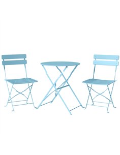 Outsunny Folding Garden Bistro Set, Outdoor Round Bistro Table and Chairs Set 2 with Electrophoresis Metal Frame, Light Blue