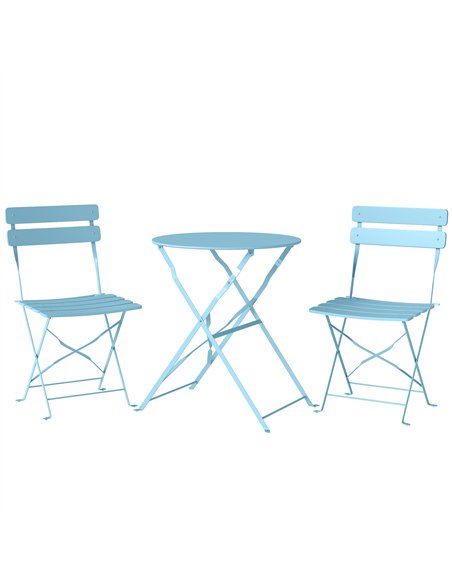 Outsunny Folding Garden Bistro Set, Outdoor Round Bistro Table and Chairs Set 2 with Electrophoresis Metal Frame, Light Blue - pic 198484 | FastDaddyshop