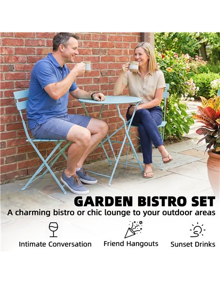 Outsunny Folding Garden Bistro Set, Outdoor Round Bistro Table and Chairs Set 2 with Electrophoresis Metal Frame, Light Blue - pic 198488 | FastDaddyshop