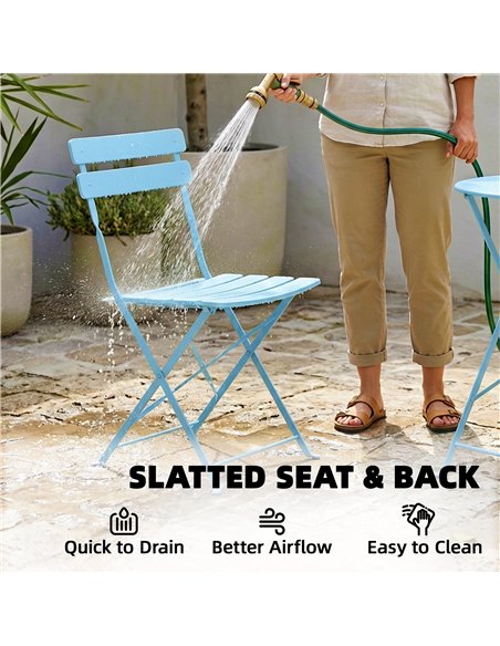 Outsunny Folding Garden Bistro Set, Outdoor Round Bistro Table and Chairs Set 2 with Electrophoresis Metal Frame, Light Blue - pic 198490 | FastDaddyshop