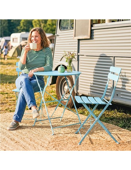 Outsunny Folding Garden Bistro Set, Outdoor Round Bistro Table and Chairs Set 2 with Electrophoresis Metal Frame, Light Blue - pic 198492 | FastDaddyshop