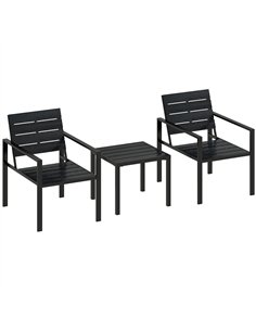 Outsunny 3 Pieces Garden Bistro Set for 2, Outdoor Bistro Table and Chairs with Metal Frame, Plastic Patio Furniture Set