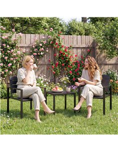 Outsunny 3 Pieces Garden Bistro Set for 2, Outdoor Bistro Table and Chairs with Metal Frame, Plastic Patio Furniture Set 2