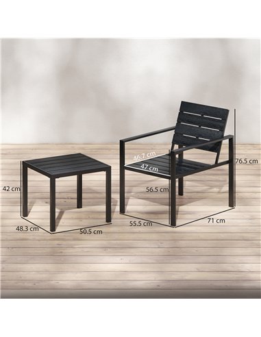Outsunny 3 Pieces Garden Bistro Set for 2, Outdoor Bistro Table and Chairs with Metal Frame, Plastic Patio Furniture Set