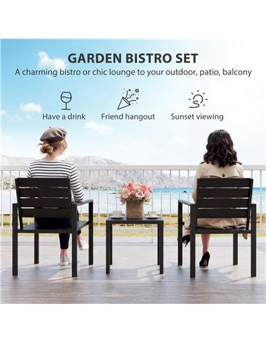 Outsunny 3 Pieces Garden Bistro Set for 2, Outdoor Bistro Table and Chairs with Metal Frame, Plastic Patio Furniture Set