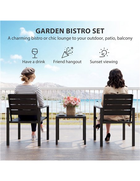 Outsunny 3 Pieces Garden Bistro Set for 2, Outdoor Bistro Table and Chairs with Metal Frame, Plastic Patio Furniture Set - pic 198496 | FastDaddyshop