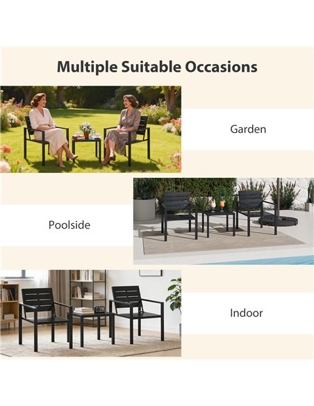 Outsunny 3 Pieces Garden Bistro Set for 2, Outdoor Bistro Table and Chairs with Metal Frame, Plastic Patio Furniture Set - pic 198499 | FastDaddyshop