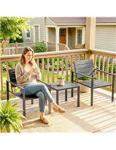 Outsunny 3 Pieces Garden Bistro Set for 2, Outdoor Bistro Table and Chairs with Metal Frame, Plastic Patio Furniture Set 2