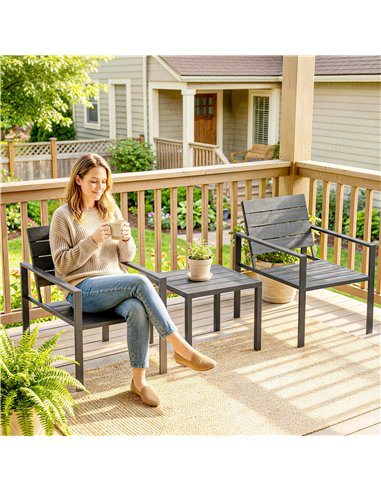 Outsunny 3 Pieces Garden Bistro Set for 2, Outdoor Bistro Table and Chairs with Metal Frame, Plastic Patio Furniture Set