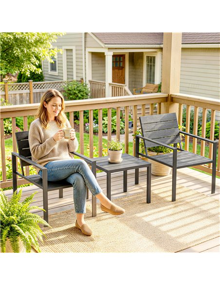 Outsunny 3 Pieces Garden Bistro Set for 2, Outdoor Bistro Table and Chairs with Metal Frame, Plastic Patio Furniture Set - pic 198503 | FastDaddyshop