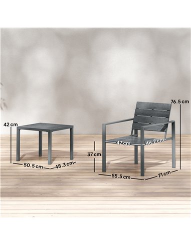 Outsunny 3 Pieces Garden Bistro Set for 2, Outdoor Bistro Table and Chairs with Metal Frame, Plastic Patio Furniture Set