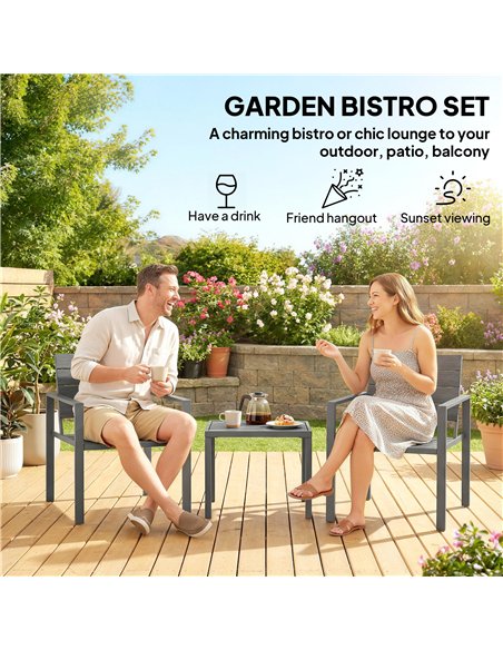 Outsunny 3 Pieces Garden Bistro Set for 2, Outdoor Bistro Table and Chairs with Metal Frame, Plastic Patio Furniture Set - pic 198505 | FastDaddyshop