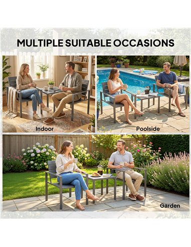 Outsunny 3 Pieces Garden Bistro Set for 2, Outdoor Bistro Table and Chairs with Metal Frame, Plastic Patio Furniture Set