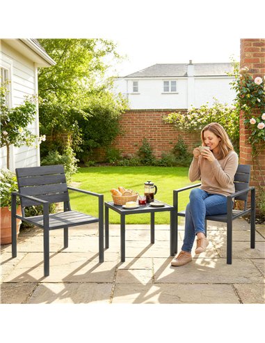 Outsunny 3 Pieces Garden Bistro Set for 2, Outdoor Bistro Table and Chairs with Metal Frame, Plastic Patio Furniture Set