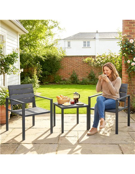 Outsunny 3 Pieces Garden Bistro Set for 2, Outdoor Bistro Table and Chairs with Metal Frame, Plastic Patio Furniture Set - pic 198509 | FastDaddyshop