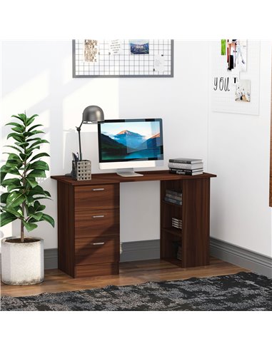 HOMCOM 120cm Computer Desk Writing Table PC Workstation Study Stationery w/ 3 Shelf & Drawers for Home Office Walnut