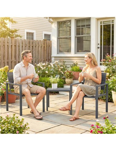 Outsunny 3 Pieces Garden Bistro Set for 2, Outdoor Bistro Table and Chairs with Metal Frame, Plastic Patio Furniture Set