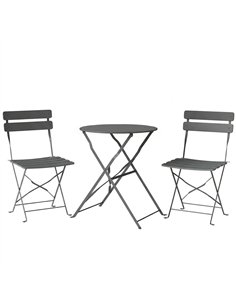 Outsunny Folding Garden Bistro Set, Outdoor Round Bistro Table and Chairs Set 2 with Electrophoresis Metal Frame, Grey