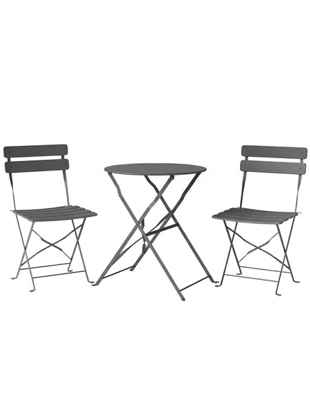 Outsunny Folding Garden Bistro Set, Outdoor Round Bistro Table and Chairs Set 2 with Electrophoresis Metal Frame, Grey - pic 198511 | FastDaddyshop
