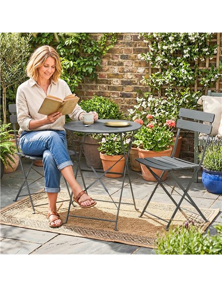 Outsunny Folding Garden Bistro Set, Outdoor Round Bistro Table and Chairs Set 2 with Electrophoresis Metal Frame, Grey - pic 198512 | FastDaddyshop