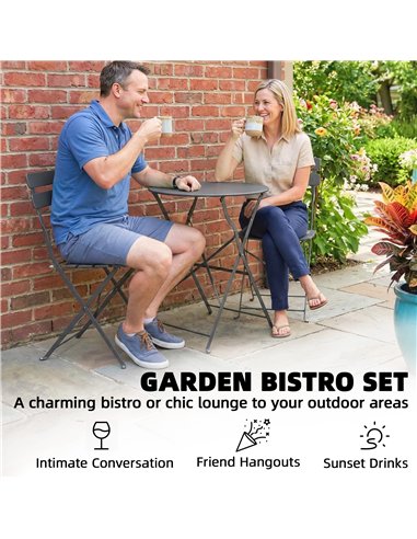 Outsunny Folding Garden Bistro Set, Outdoor Round Bistro Table and Chairs Set 2 with Electrophoresis Metal Frame, Grey